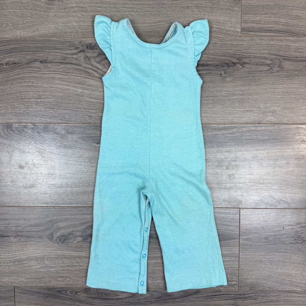 Vintage 70s JCPenney Toddle Time Jumpsuit Blue Zip Flutter Sleeve Size‎ 2T USA